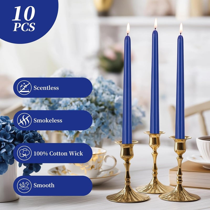 KONNI 0.87×10 Inch Blue Taper Candles, Unscented and Smokeless Tall Candlesticks, 10 Pack Tapered Candles with Cotton Wicks, Long Burning, Ideal for Weddings, Dinner Parties, and Home Décor - Image 2
